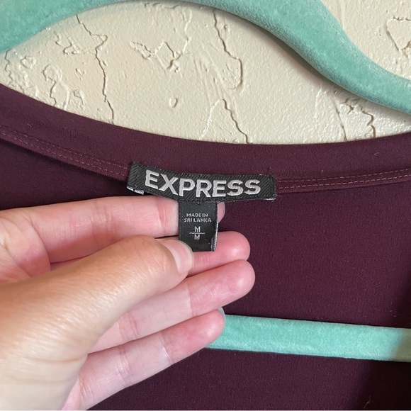 Express Wine Balloon Sleeve V‎ Neck Shift Dress - Picture 7 of 7